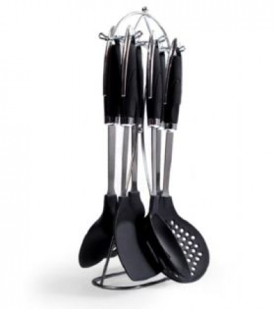 Non-Stick Cooking Spoons Set with Handle - Black ...